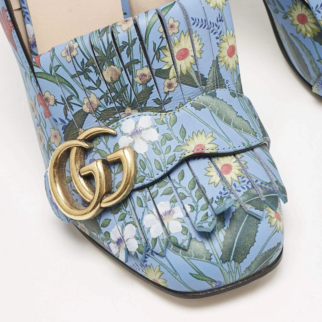 Gucci Gucci Blue Floral Print Leather GG Marmont Fringe Pumps Size 36 7