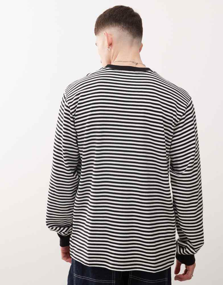 Shop Obey long sleeve t-shirt in black stripe on Sale at