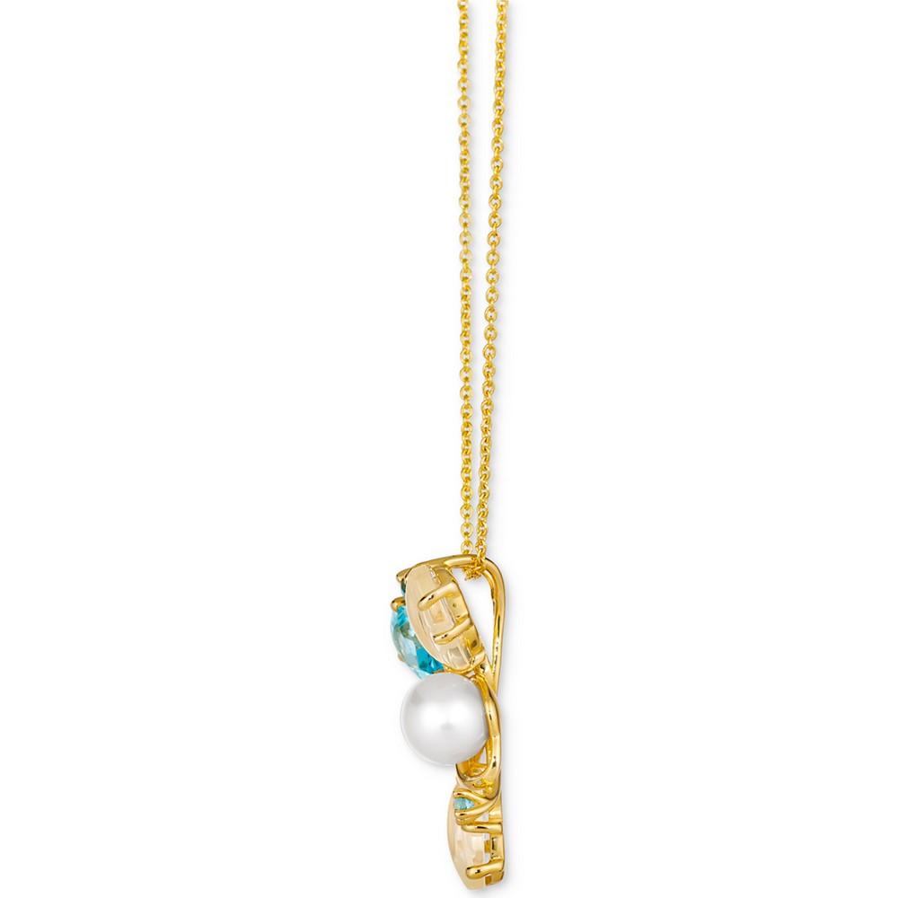 Le Vian Ombré® Multi-Gemstone (2-1/3 ct. t.w.), Vanilla Pearl (6mm), & Vanilla Diamond Accent Adjustable 20" Pendant Necklace in 14k Gold