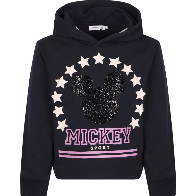 NAME IT® Glittery mickey cropped hoodie in navy