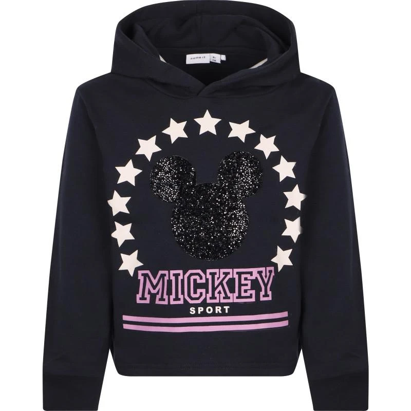 NAME IT® Glittery mickey cropped hoodie in navy 1
