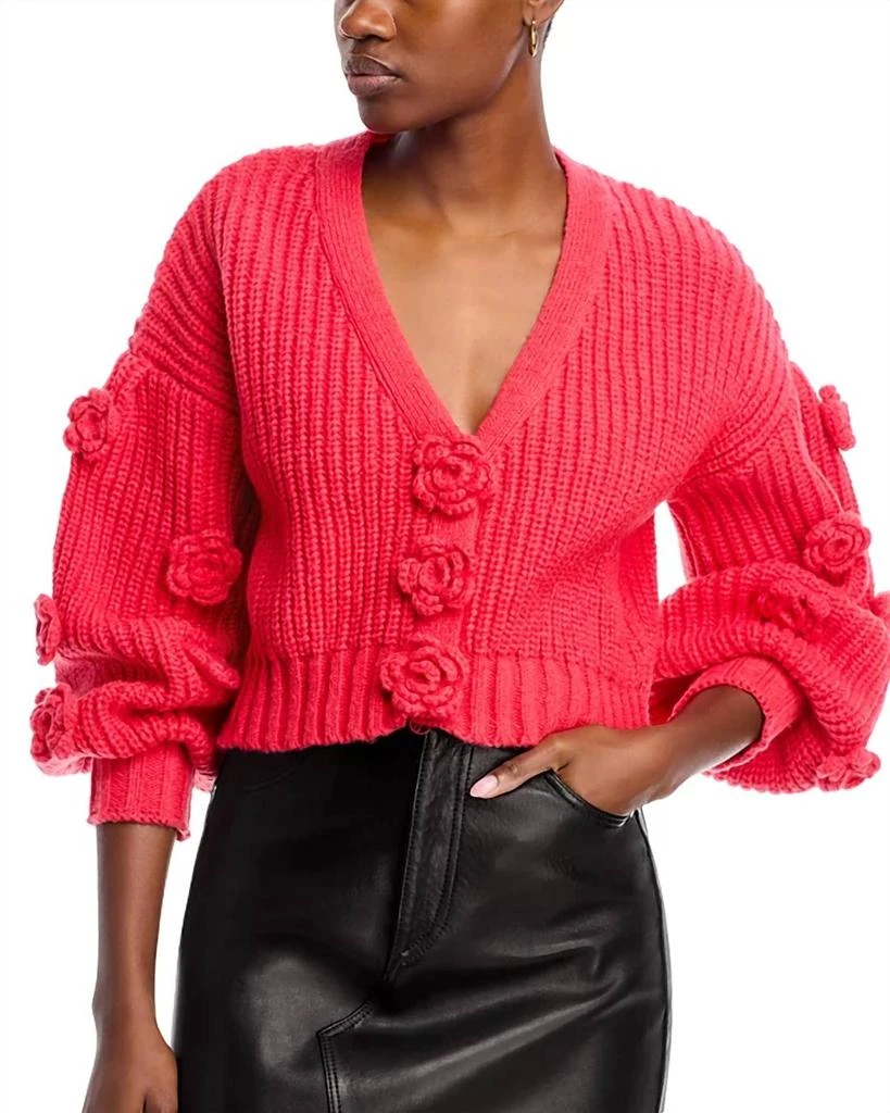 Stellah Flower Applique Cardigan In Coral 2