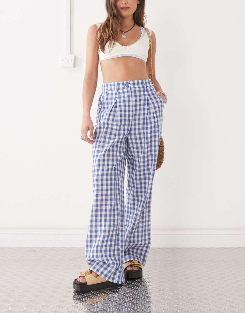 Reclaimed Vintage Reclaimed Vintage baggy tailored linen look trouser in blue check