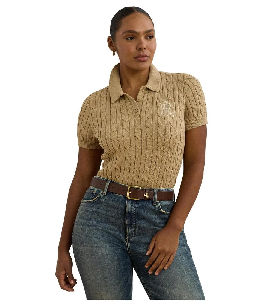 Ralph Lauren Plus Size Cable-Knit Cotton Polo Sweater