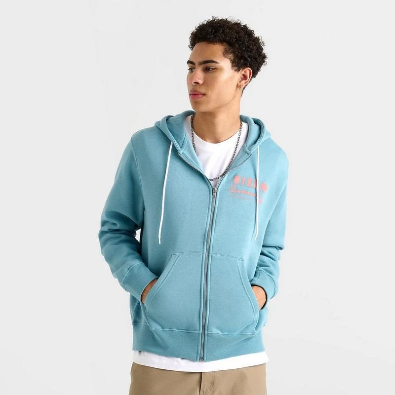 Men's Nike Sportswear Club Tropical Full-Zip Fleece Hoodie  HV4614-464/Denim Turquoise/Red Stardust/Red Stardust