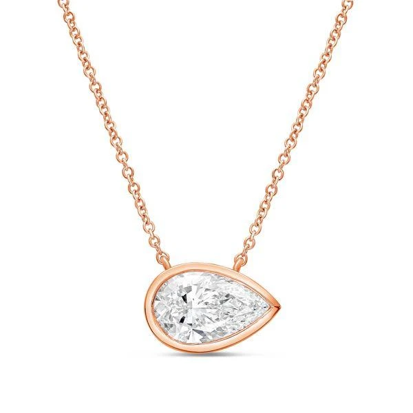 Diana M Jewels 14kt rose gold lab grown east west pear shape bezel pendant weighing 2.00 ct