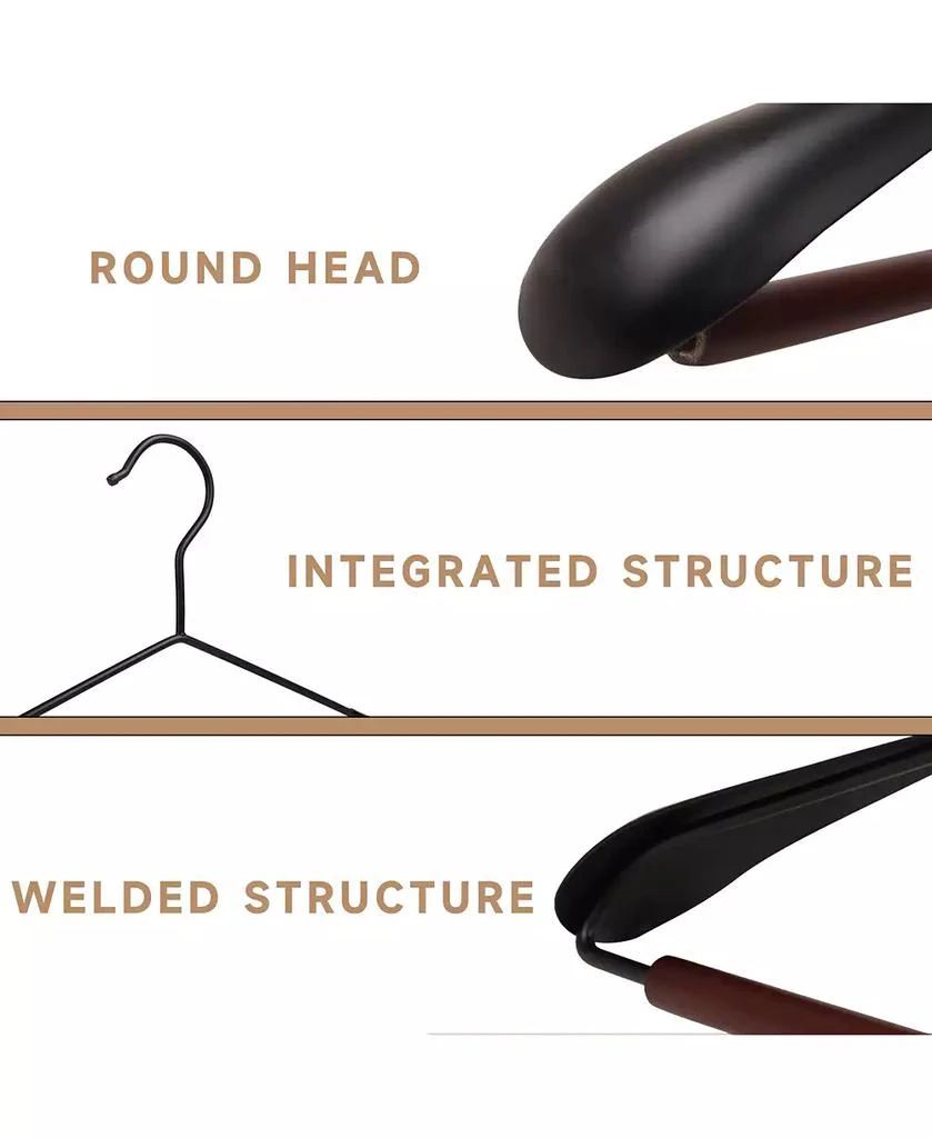 BP4U ASUS 24-Pack Heavy Duty Metal Wide Shoulder Suit Hangers with Pants Bar, Welded Coat Hangers with Beech Wood Trouser Bar 5