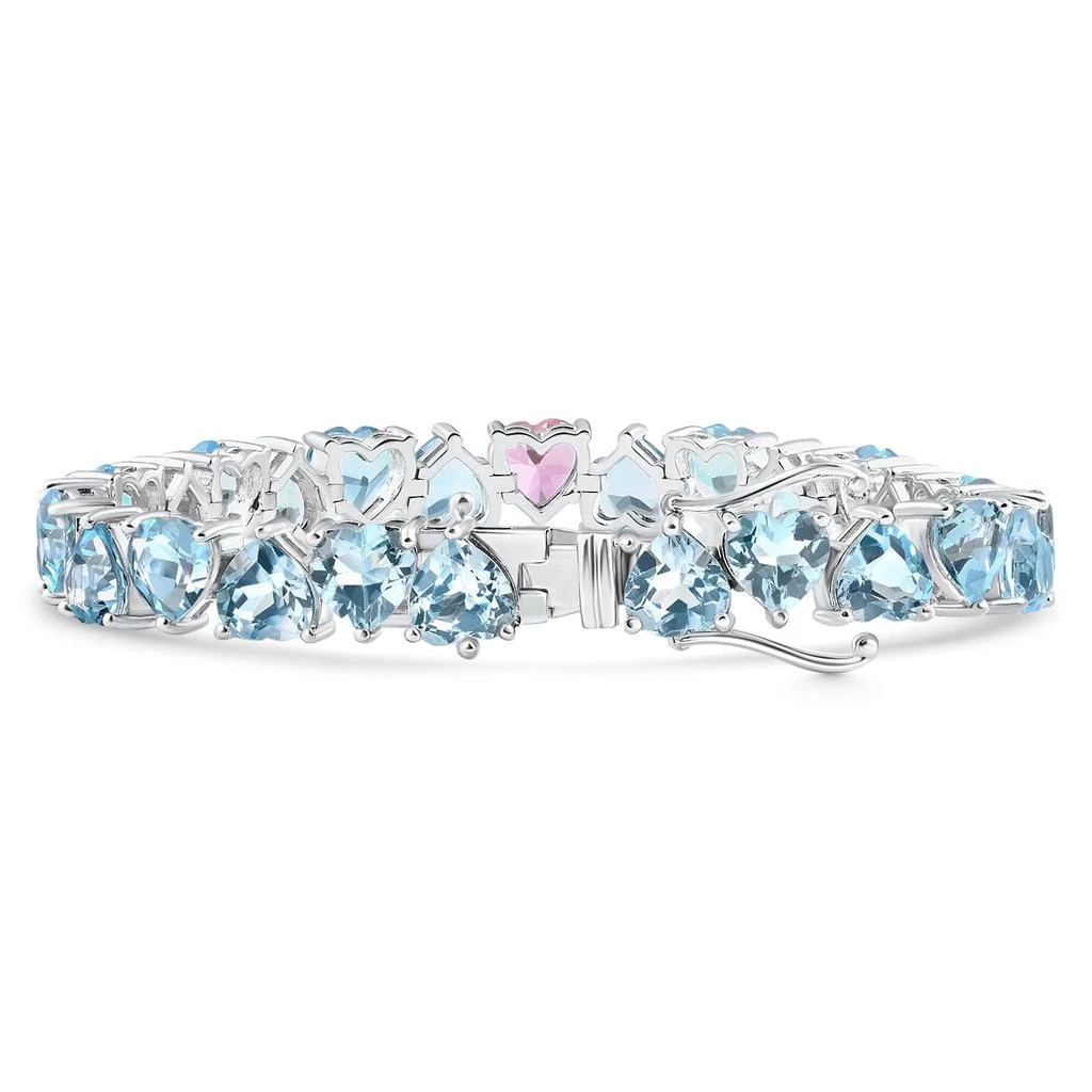 Pompeii3 34.43Ct Heart Shape Pink 
Blue Topaz Tennis Bracelet 14k White Gold 23.51grams 2