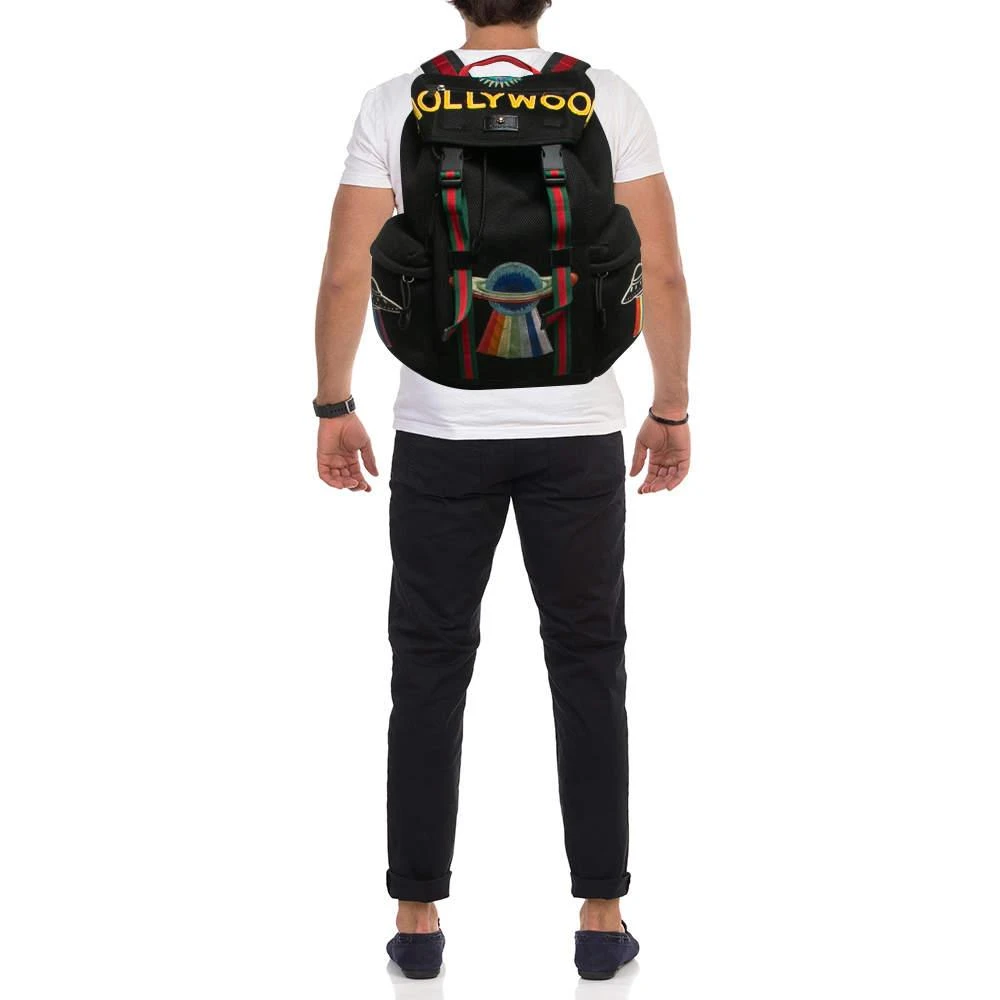 Shop Gucci Black Mesh Fabric Hollywood Embroidered Backpack  display picture 1
