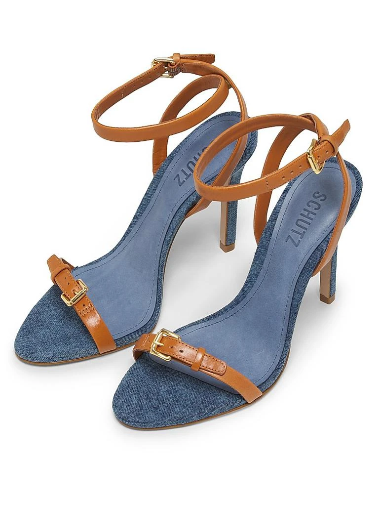 Schutz Aurora 100MM Leather & Denim Sandals 4
