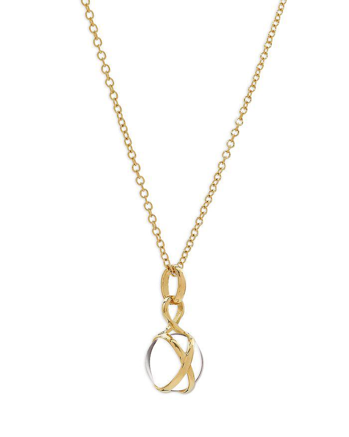 L. Klein 18K Yellow Gold Prisma Crystal Quartz 10mm Pendant Brilliant Chain Necklace, 16-18"