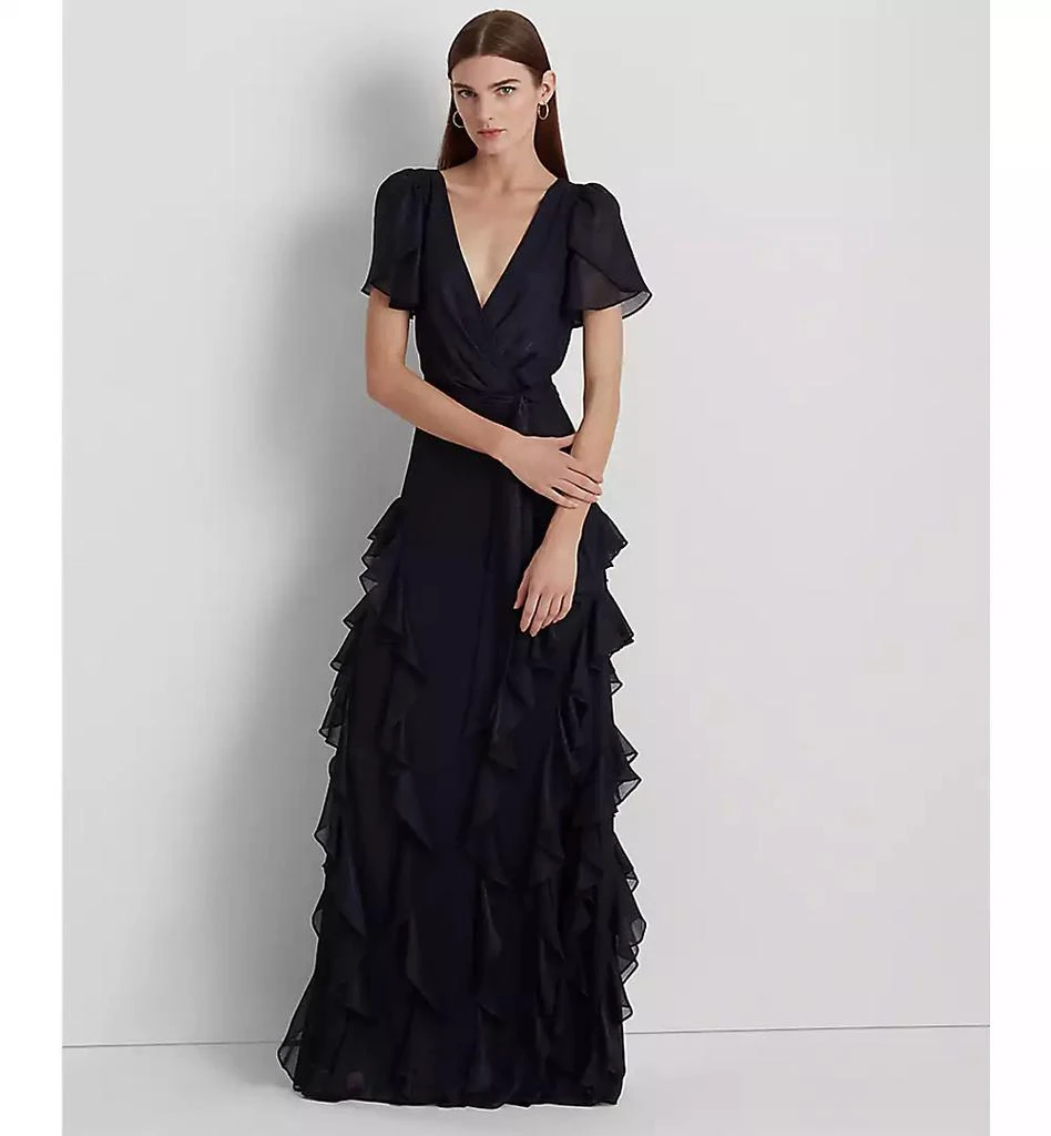 Ralph Lauren Women's Ruffle-Trim Metallic Chiffon Gown 1