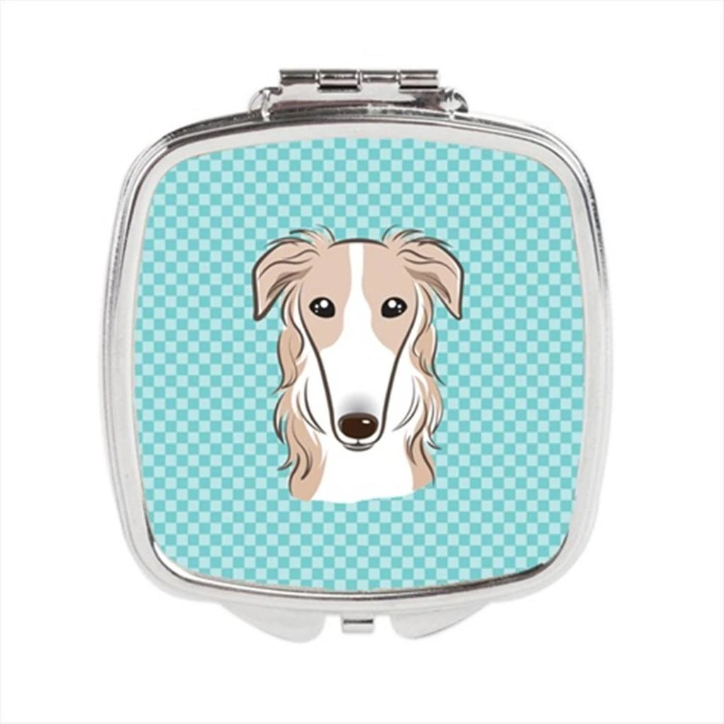 Carolines Treasures BB1166SCM Checkerboard Blue Borzoi Compact Mirror, 2.75 x 3 x .3 In.