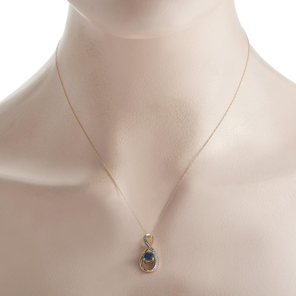 Non Branded 14K Yellow Gold 0.03ct Diamond and Topaz Pendant Necklace PD4-15537 YBT