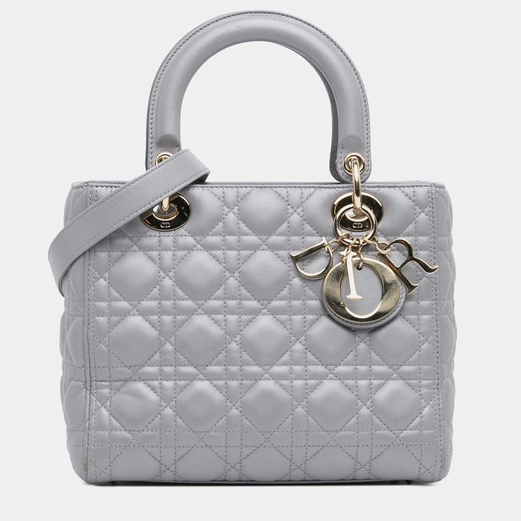 Dior Dior Grey Lambskin Cannage Medium Lady Dior Tote Bag 1