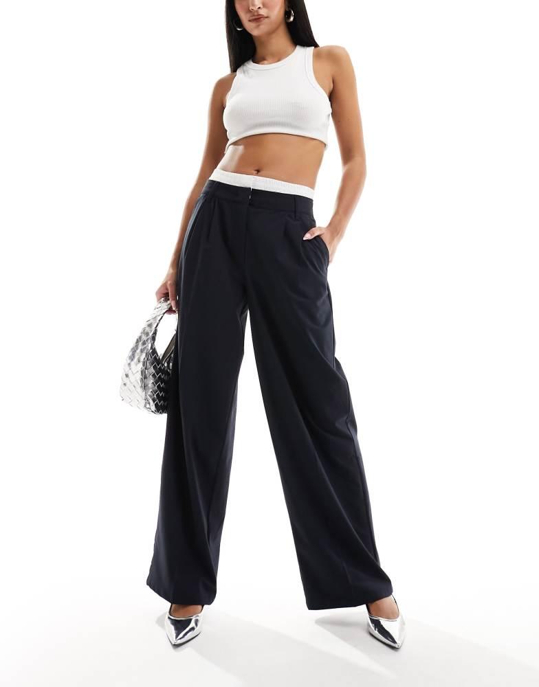 Bershka Bershka boxers detail tailored trousers in navy