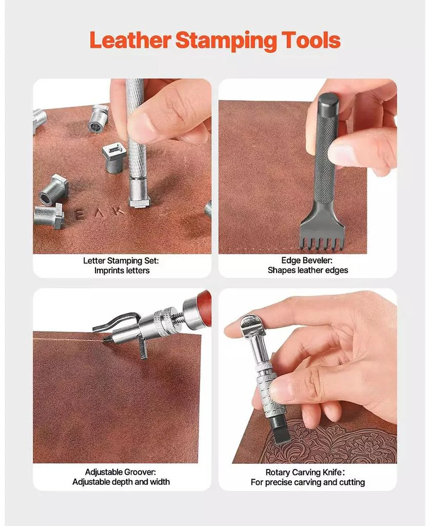 Mecale Leather Working Tools Kit, 61-Piece Leather Craft Set w/ Canvas Storage Bag, Punching, Sewing, Stamping
Sanding 6