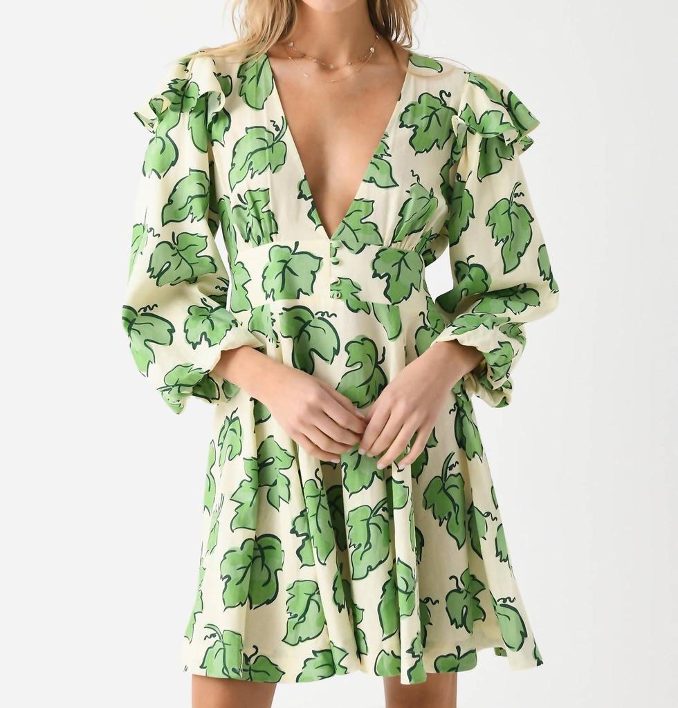 Kitri Cordelia Mini Dress In Green Vine Leaf Print