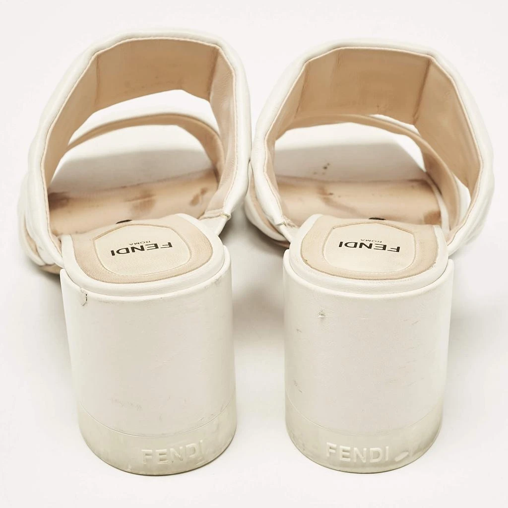 Fendi Fendi White Leather FF Block Heel Slide Sandals Size 39 5