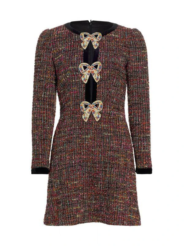 Saloni Camille Bows Tweed Minidress 6