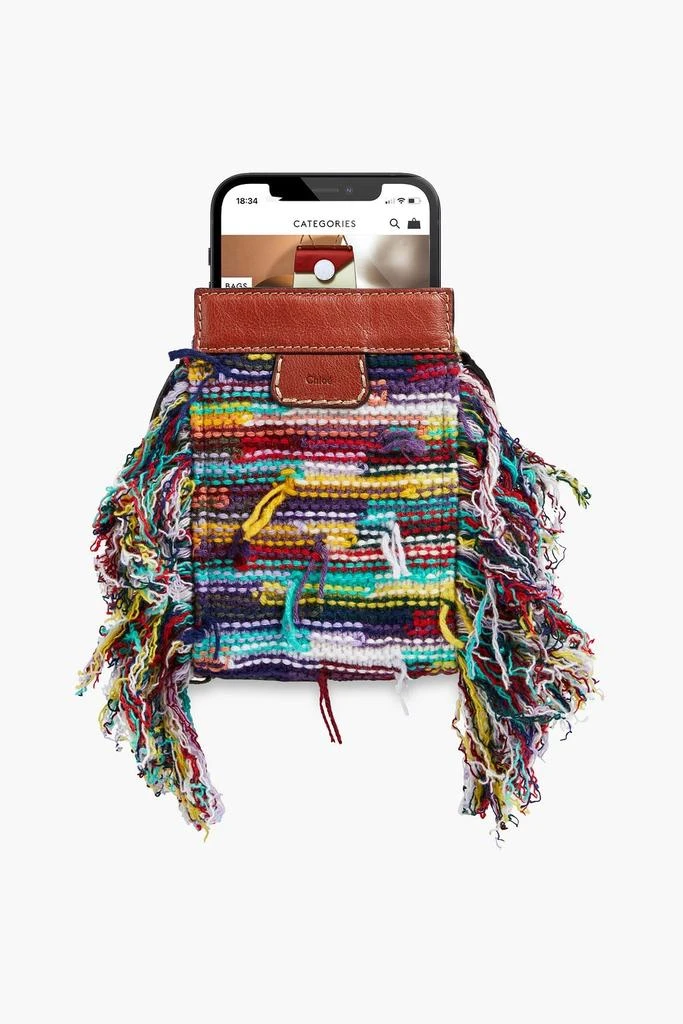 Chloé Leather-trimmed fringed tweed phone pouch 5