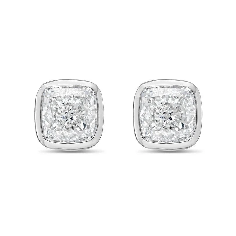 Diana M Jewels 14KT WHITE GOLD LAB GROWN CUSHION CUT STUDS IN A BEZEL SETTING WEIGHING 10.00 CTS TW