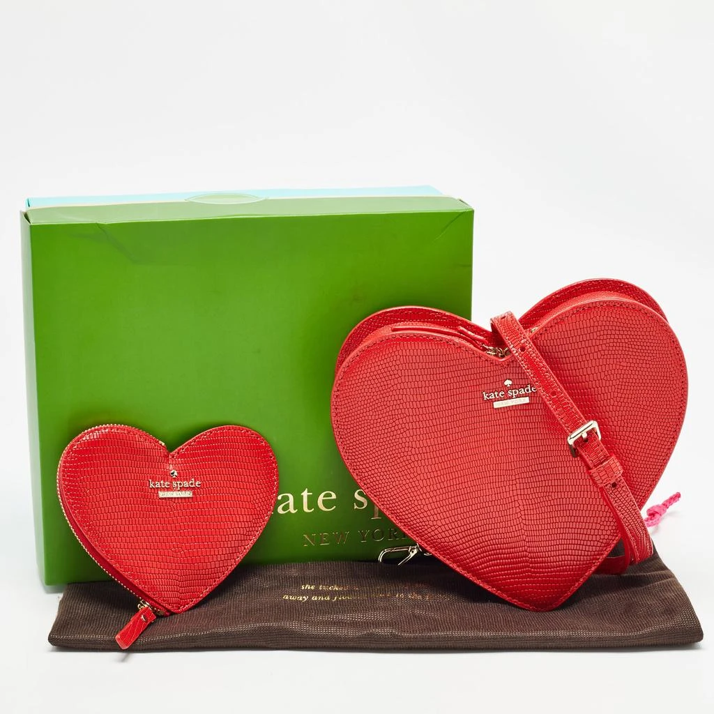 Kate Spade Kate Spade Red Lizard Embossed Leather New York Heart Crossbody Bag 9
