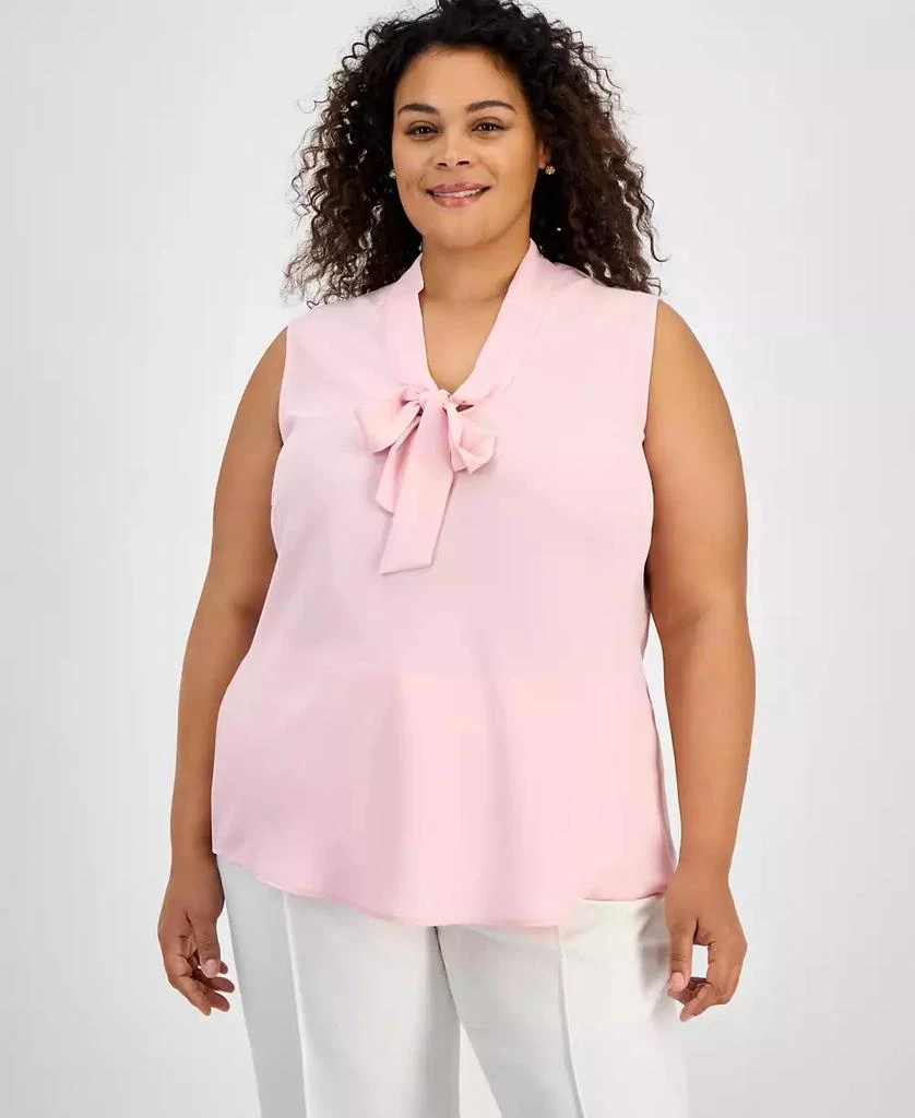 Kasper Plus Size Sleeveless Tie-Neck Blouse 1