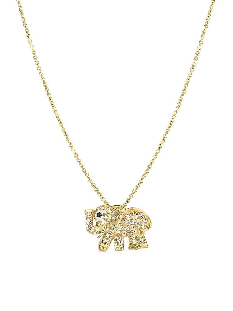 Roberto Coin Tiny Treasures 18K Gold, Diamond 
Blue Sapphire Elephant Necklace