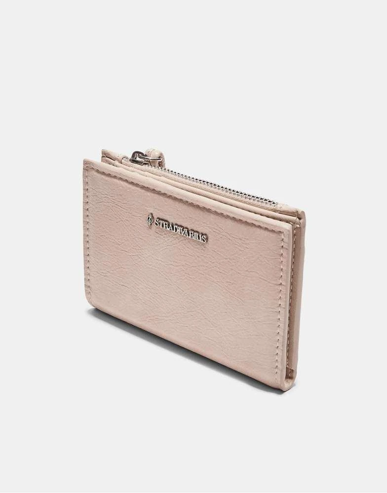 Stradivarius Stradivarius Card holder purse with pull tab detail in ecru 2