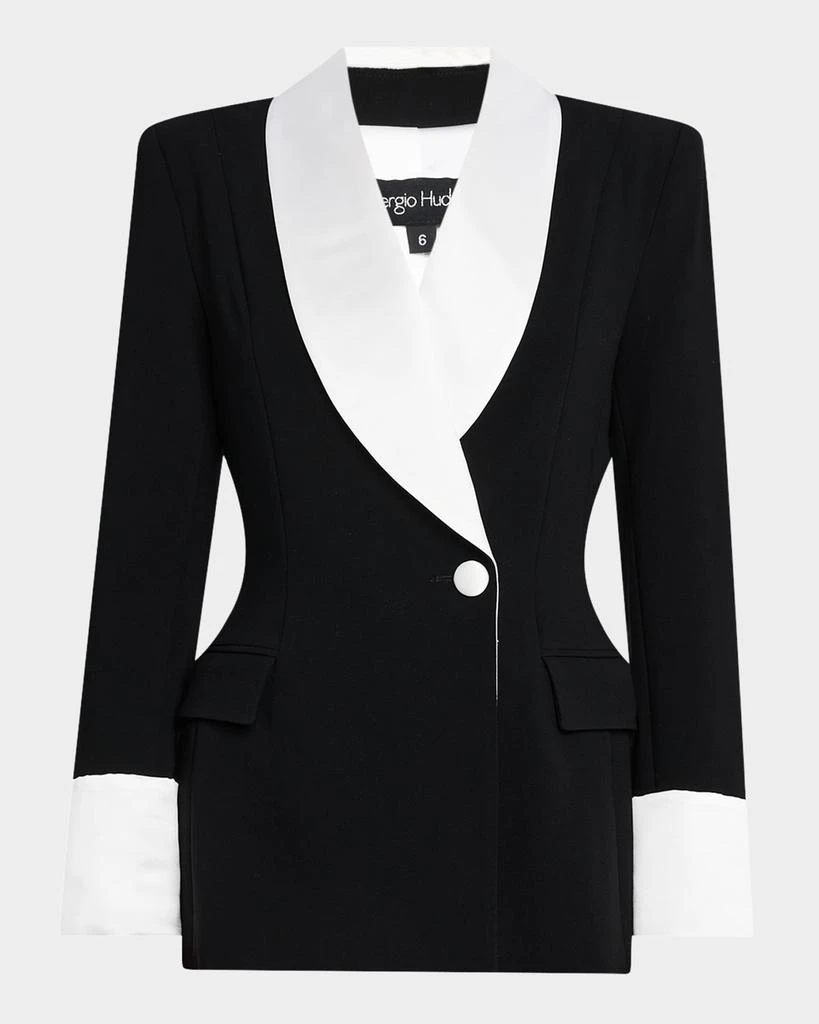 Sergio Hudson Silk Shawl-Lapel Combo Double-Breasted Blazer 1