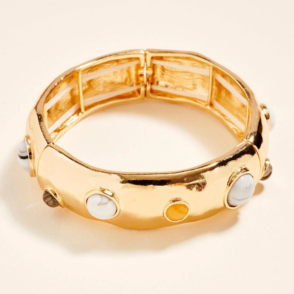 FASHNZFAB Cabochon Accent Textured Metal Stretch Bracelet