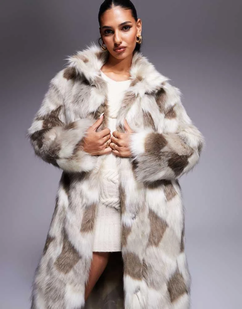 ASOS ASOS DESIGN longline patch faux fur coat in dalmatian 2