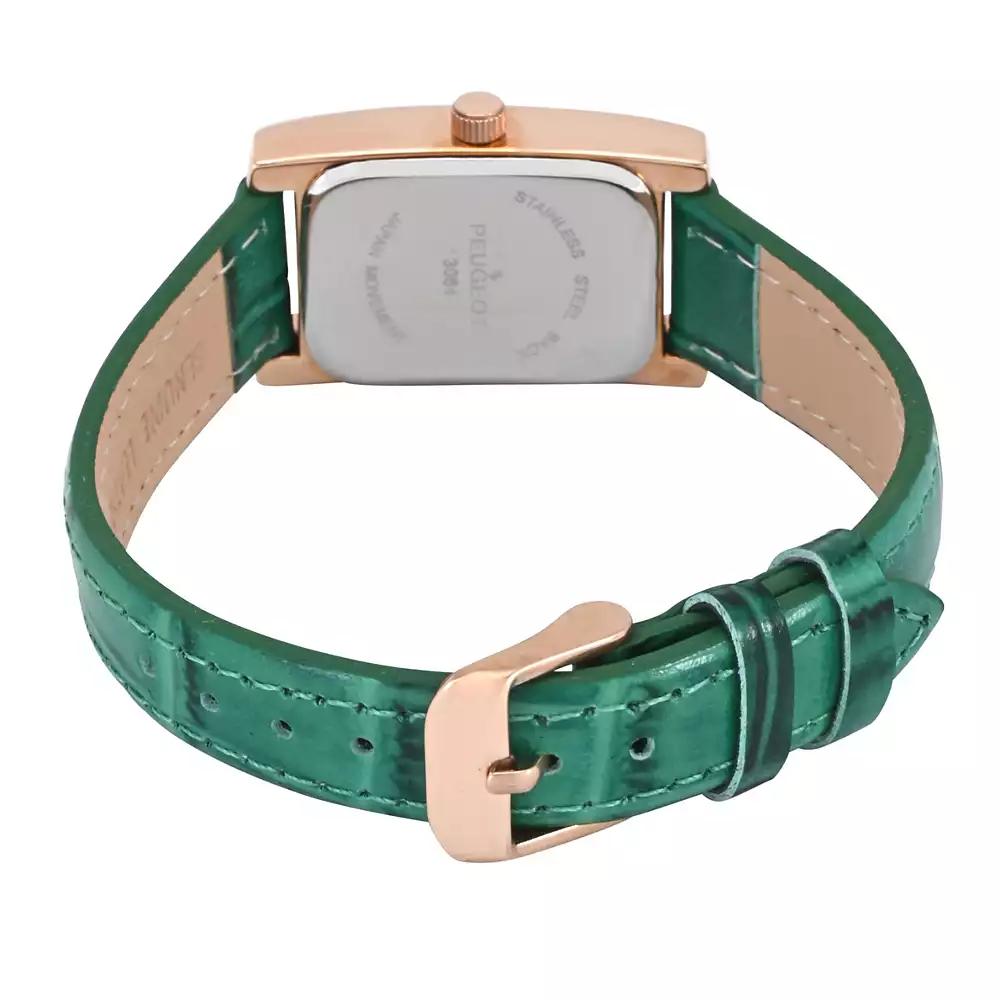 Peugeot Women's Contour Tank Shape Case Green Watch with Roman Numerals