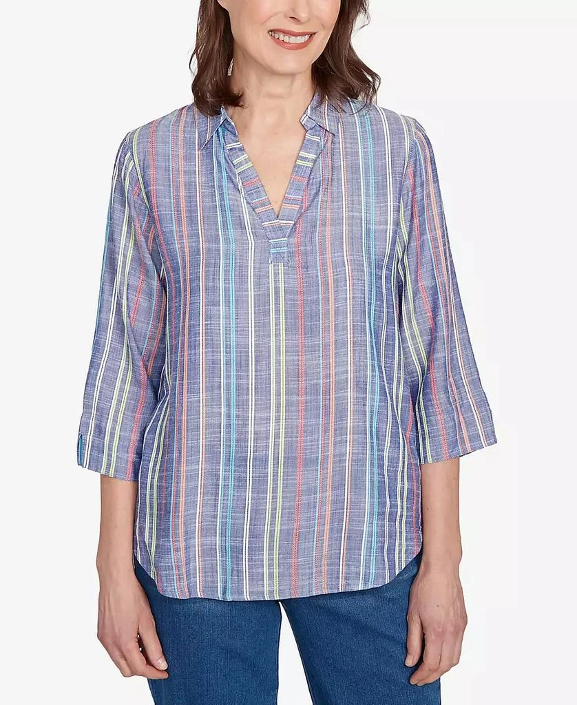 Alfred Dunner Petite El Paso Textured Multi Stripe Collared Top 1