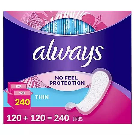 Always Always Daily Thin Liners, Unscented, Regular, 240 ct. 2