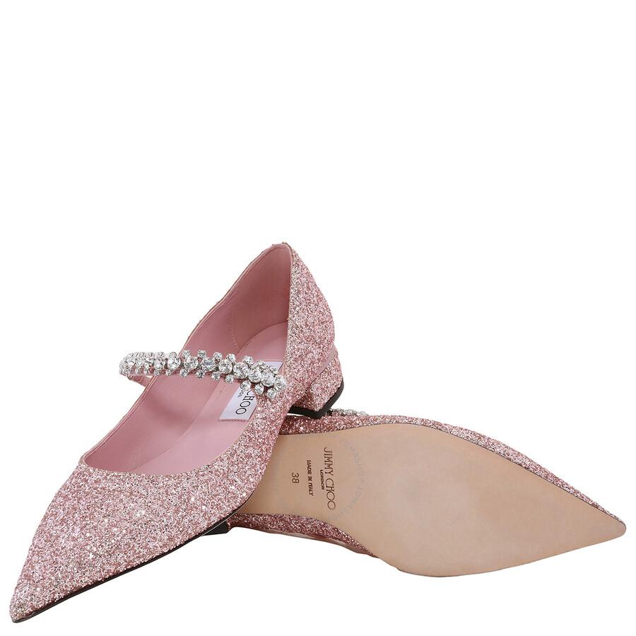 Jimmy Choo Bing Glitter Crystal-Strap Ballerina Pumps