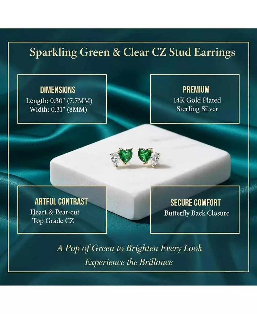 Genevive Sparkling 14K Gold Plated Green 
Clear CZ Stud Earrings 4