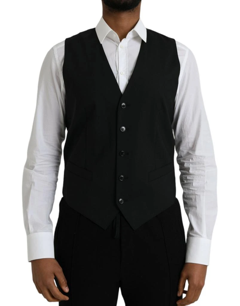 Dolce & Gabbana Dolce & Gabbana Black Wool Formal Dress Waistcoat Vest 1