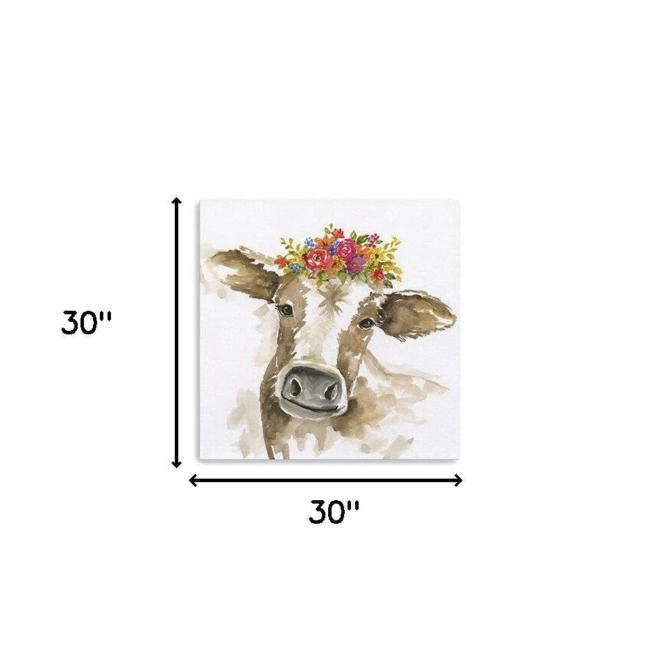 Hivvago Watercolor Floral Cow Unframed Print Wall Art 2