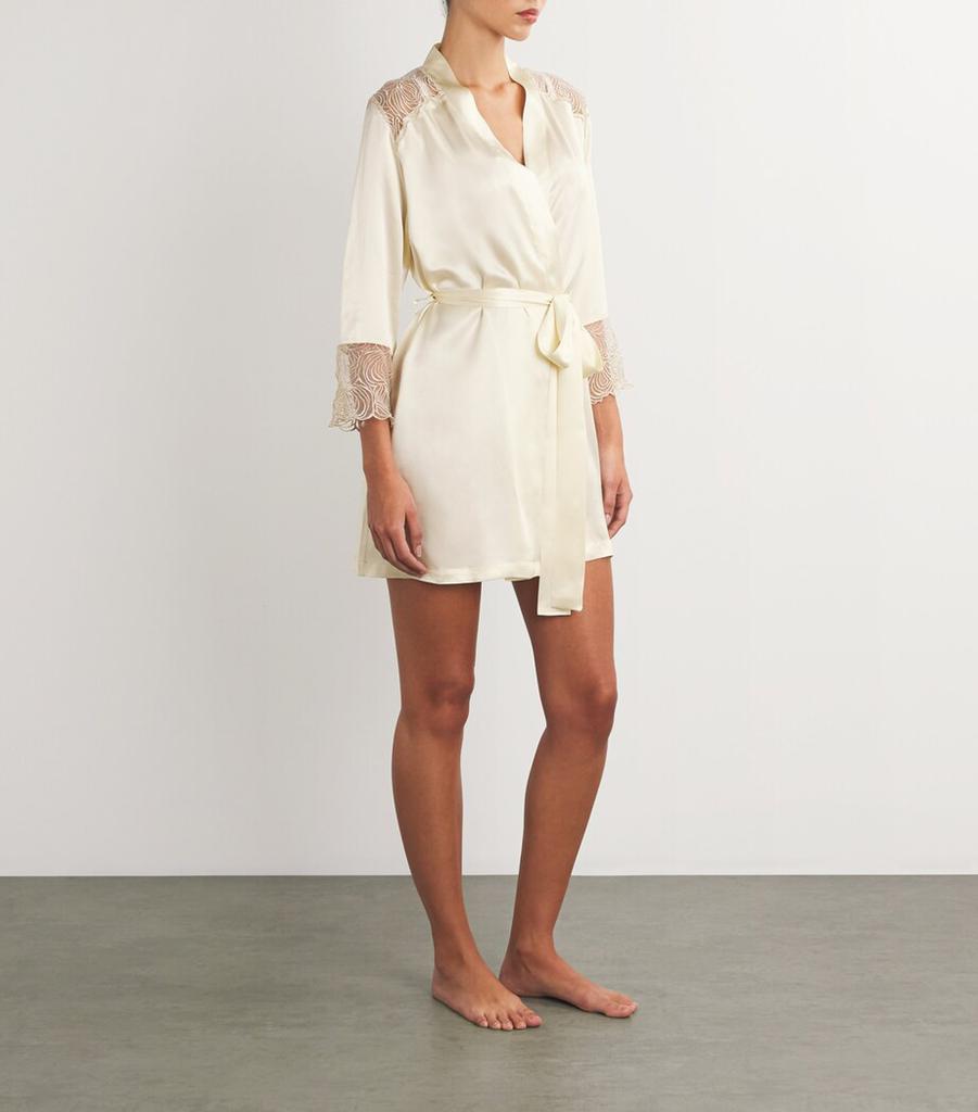 GILDA & PEARL Silk Lace-Trim Short Robe