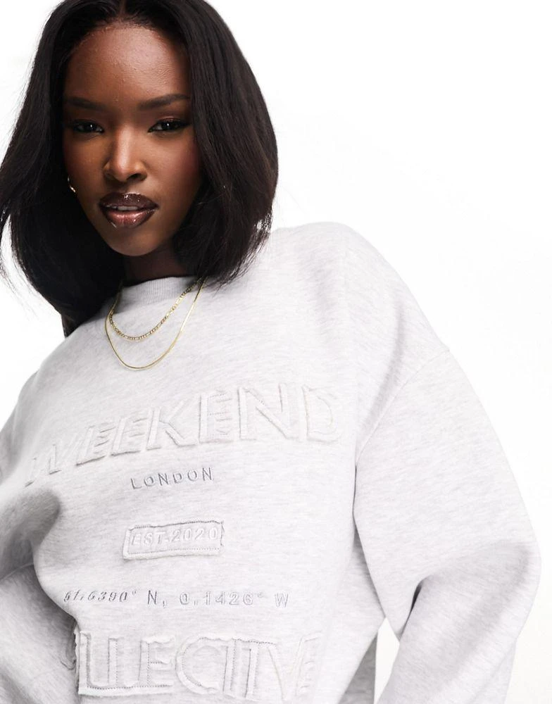 ASOS Weekend Collective Weekend Collective distressed logo sweatshirt in grey marl 2