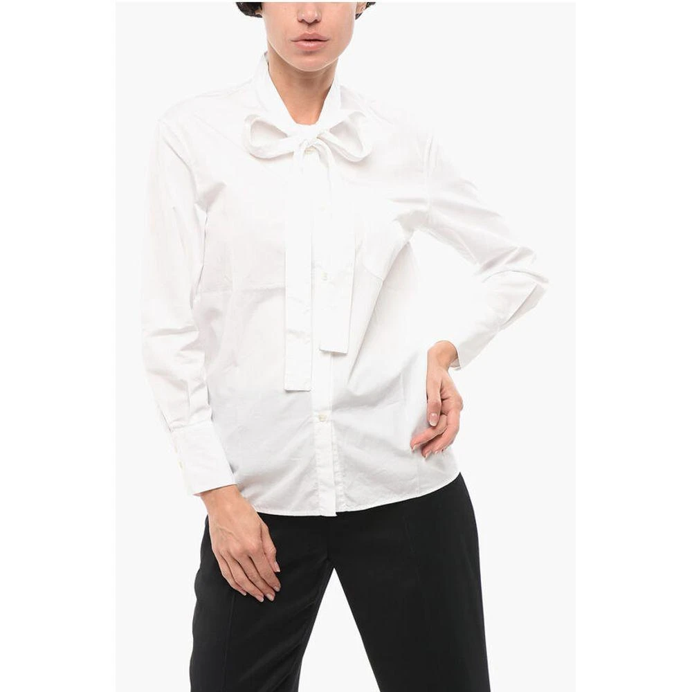 DEPARTMENT 5 Poplin Cotton ENTI Shirt with Bow Women's Neckline 1