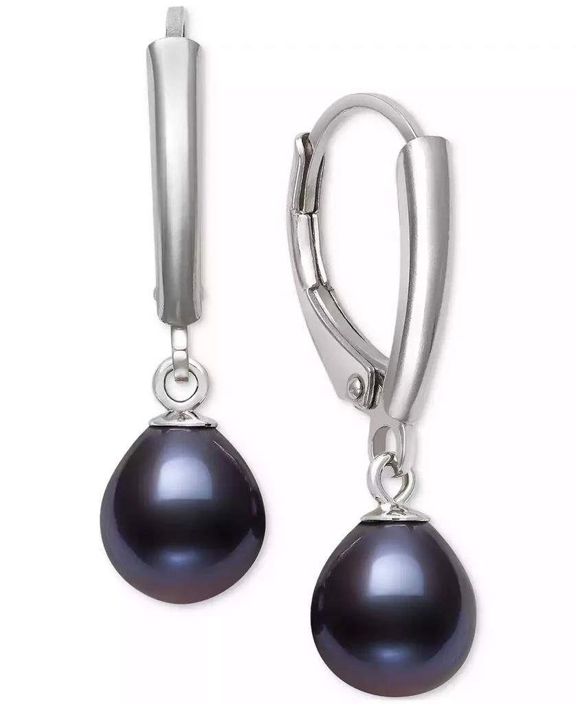 Belle de Mer Dyed Cultured Freshwater Pearl (7-8mm) Leverback Drop Earrings in Sterling Silver 1