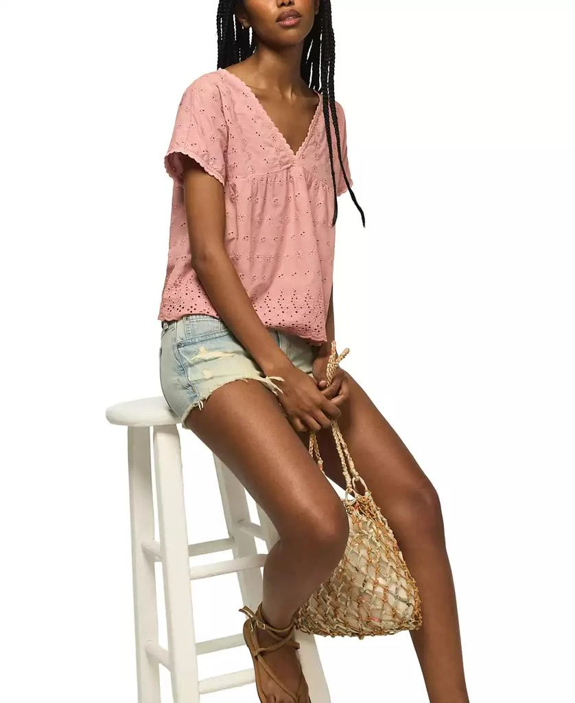 Lucky Brand Women
s Eyelet Babydoll V-Neck Top 2