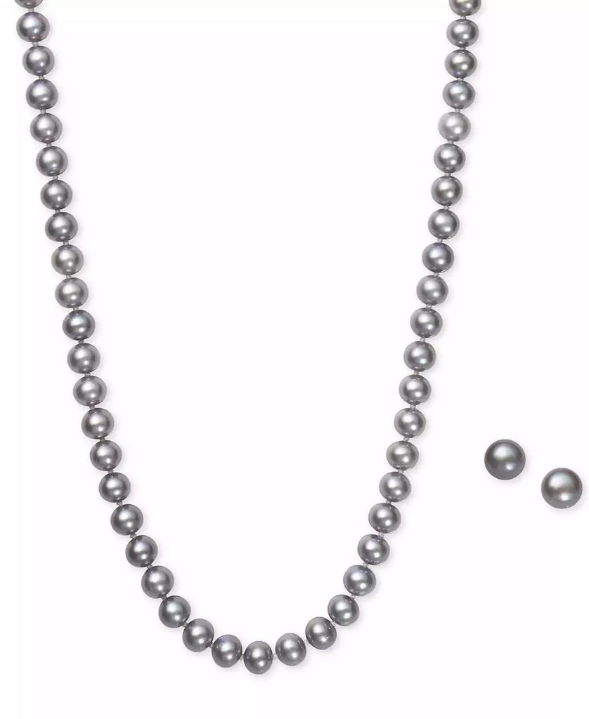 Macy's Gray Cultured Freshwater Pearl (6mm) Necklace and Matching Stud (7-1/2mm) Earrings Set in Sterling Silver