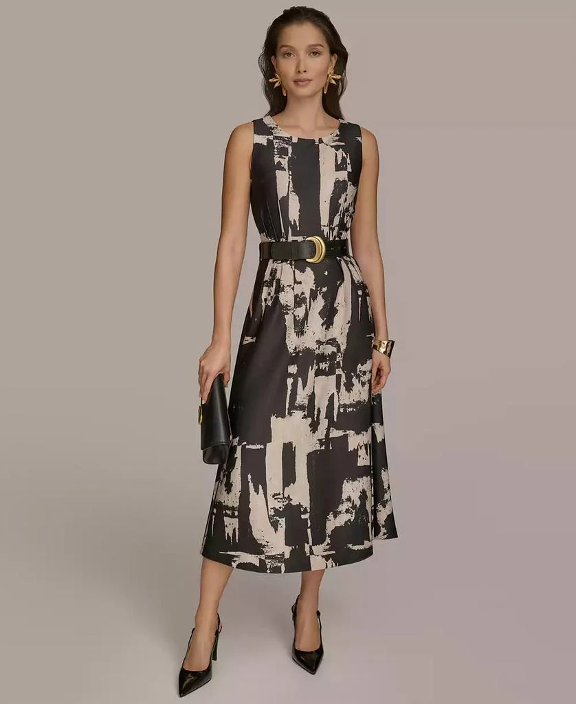Donna Karan Women's Printed Belted A-Line Dress 3