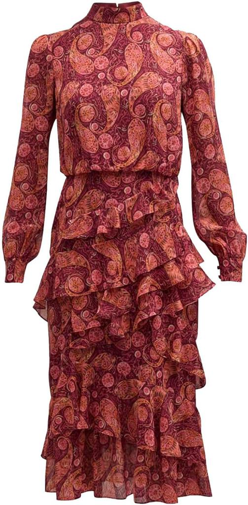 Saloni Women's Silk Georgette Midi Dress 2025-Ruby Paisley