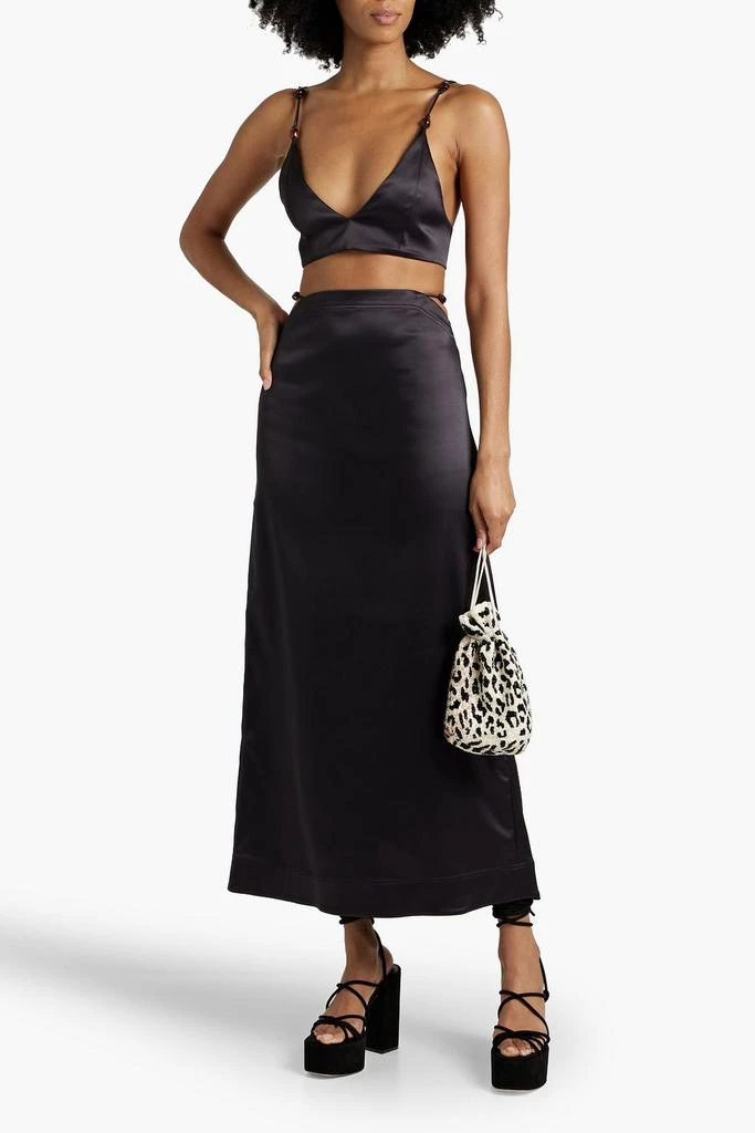 Ganni Bead-embellished shirred satin bra top 2