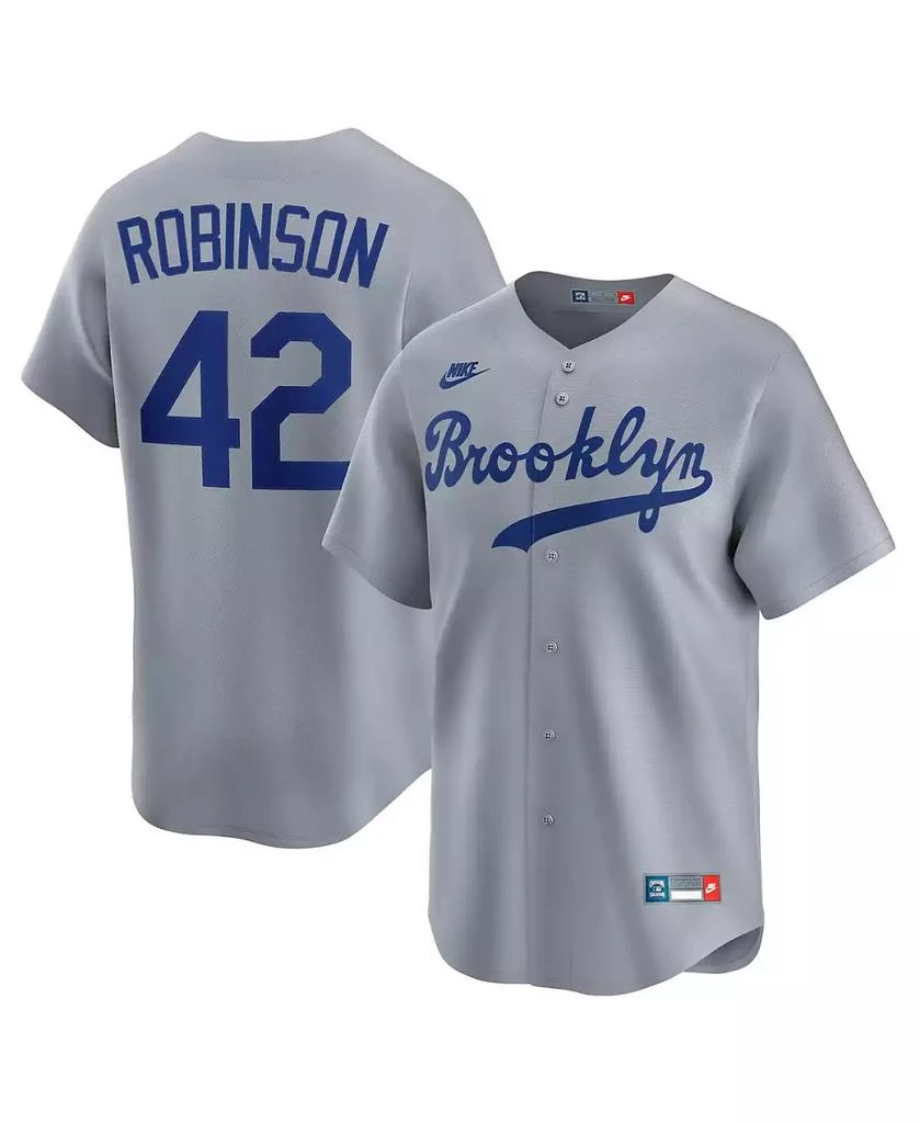 NIKE Men's Jackie Robinson Gray Brooklyn Dodgers Throwback Cooperstown Collection Limited Jersey 1